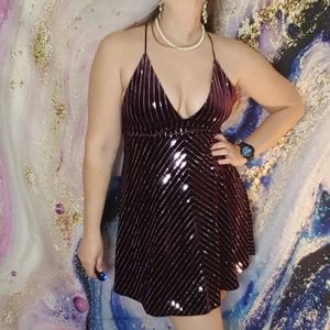 Plum sequin velvet baby doll mini cocktail dress